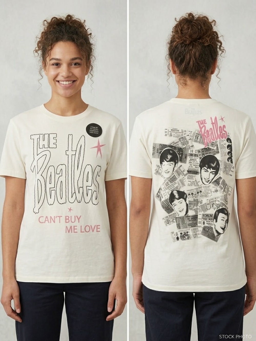 The Beatles Cream Graphic Tee with Pink Accents